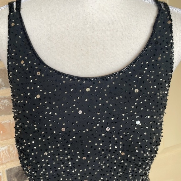 Forever Yours 100% Silk Black and Silver Beaded Column Dress - Picture 4 of 8